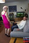 Mature granny in a pink dress Lady Sextacy gives an amazing blowjob to a stud