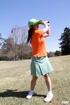 Japanese golfer Nana Kunimi flashes no panty upskirt while lining up a putt
