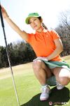 Japanese golfer Nana Kunimi flashes no panty upskirt while lining up a putt