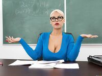 Blonde teacher Bridgette B unleashes big tits & gets fucked in a classroom POV