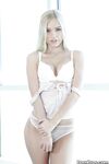 Blonde teen in white Alex Grey shows her long legs and tiny tits in HD