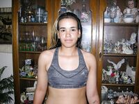 Puerto Rican girl Sam fingers spreads her tight slit in her first nude poses