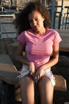 Teen girlfriend Bell Richardson flashing her tiny tits and sweet muff outdoors