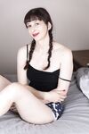 Amateur brunette with red lipstick Destine fingering her hairy pussy
