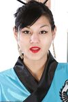 Amateur Asian babe in kimono spreading her freshly shaved pussy