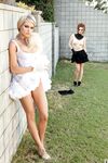 Alluring and cute Kimberly Phillips and Tiffany Selby show their tits outdoors
