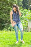 Dazzling Venezuelan girl Kim Veliz masturbates her shaved pussy outdoors