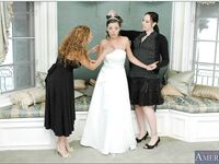 Busty blonde Nikki Benz helping Penny Flame to try on wedding dress