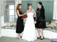 Busty blonde Nikki Benz helping Penny Flame to try on wedding dress