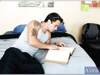 Naughty college girls set up a hot gangbang in the dorm room