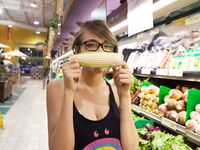 Cute girlfriend Cassidy Ellis in glasses flashing her tits & panties in public