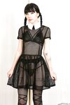 Tall thin Charlotte Sartre as Wednesday Addams strips sheer dress to spread