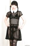 Tall thin Charlotte Sartre as Wednesday Addams strips sheer dress to spread