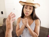 Sexy cowgirl Lilly Hall gives blowjob to get her own way & gets covered in cum
