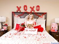 Pretty blonde girl Mia Malkova undressing for nude Valentine's day photos