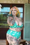 Inked BBW with rainbow hair Galda Lou exposes her huge melons and big butt