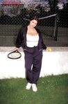 Fat female Chloe Vevrier shows off her hooters and bush after a game of tennis