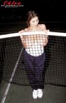 Fat female Chloe Vevrier shows off her hooters and bush after a game of tennis