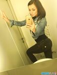 Hot solo girl takes mirror selfies to add to her dating profile
