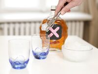 Hot brunette sucks on a hard dick after drinking whiskey on the rocks