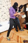 Skinny horny teen Rina gets banged by a black & a white robber & enjoys cum