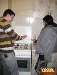 Teen lovers engage in a hard couples fuck in the kitchen