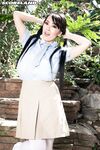 Asian school girl with big boobs Hitomi enjoys her topless time outdoors