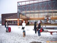 Best friends flash teen tits in the snow and enjoy hot ski lodge lesbian orgy