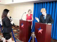Top Asian pornstar Eva Lovia fucking a Donald Trump impersonator