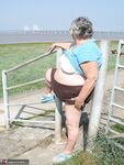 Fat old woman Grandma Libby exposes herself on a desolate bike path