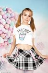 Young looking teen Bianca showcases her tight slit after a striptease
