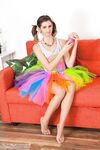 Slender teen Bea slips off her multi-colored tutu prior to finger fucking