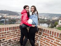 Brunette teens Taylee Wood & Little Ellis show their big tits & share a dick