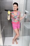 30 plus chick Olivia fingers her pussy after peeling off her clothes in shower