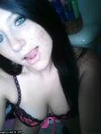 Self shot of amateur Freckles in stockings & sexy lingerie showing tongue