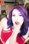Purple haired fatty Lola Rayne removes her dress & sticks her muff on a dildo