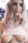 Teen first timer uncovers gig boobs as she strips to pink knee socks