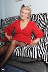Old granny Ruth losing her red dress and exposing her saggy boobs in lingerie