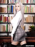 Grey haired teen Skylar Vox reveals her big juggs & gets rammed in the library