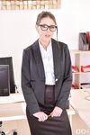 Horny secretary Sybil slides her panties aside while seducing her boss