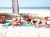 Topless chick Jessie C invited her sister for an outdoor party