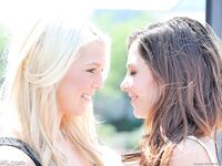 Gorgeous lesbian girls strip outdoors, lick pussy & toy in hot girl-girl sex