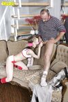 Young looking girl has sex with her stepfather in pigtails and knee socks