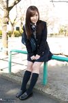 Japanese schoolgirl pulls down her cotton underwear during upskirt action