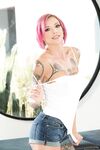 Punk girl Anna Bell Peaks takes off her black bra and panty combo