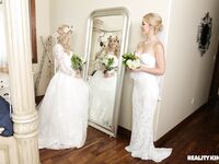 Hot lesbian brides Lexi & Kit pussy lick & scissor before sharing a big cock