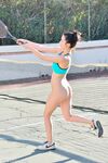 Female tennis player with a nice ass ups her game by playing in the nude
