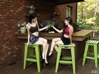 Lesbian girls Ivy Aura & Freya Von Doom tribbing and toying out on the deck