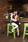 Lesbian girls Ivy Aura & Freya Von Doom tribbing and toying out on the deck