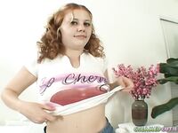 Chubby redhead Cherry swallows a mouthful of cum after a blowjob
